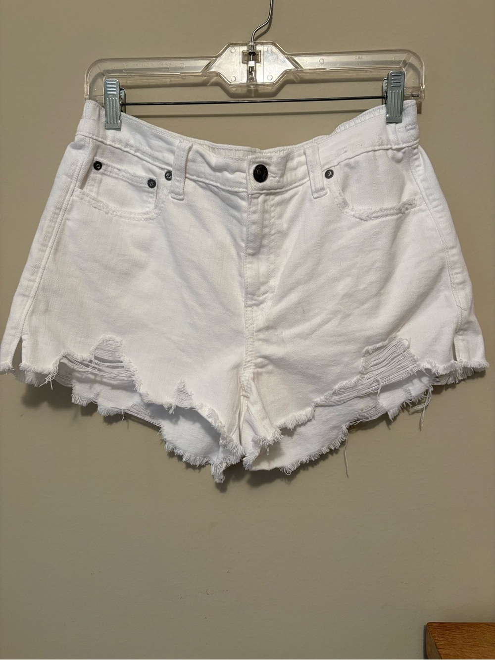 aerie White Distressed High-Rise Denim Shorts